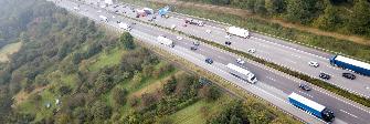 
Aerial view of motorway with heavy traffic